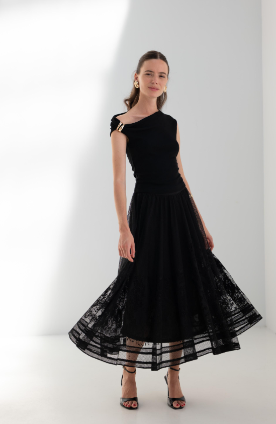 Erin Black Lace Midi Skirt