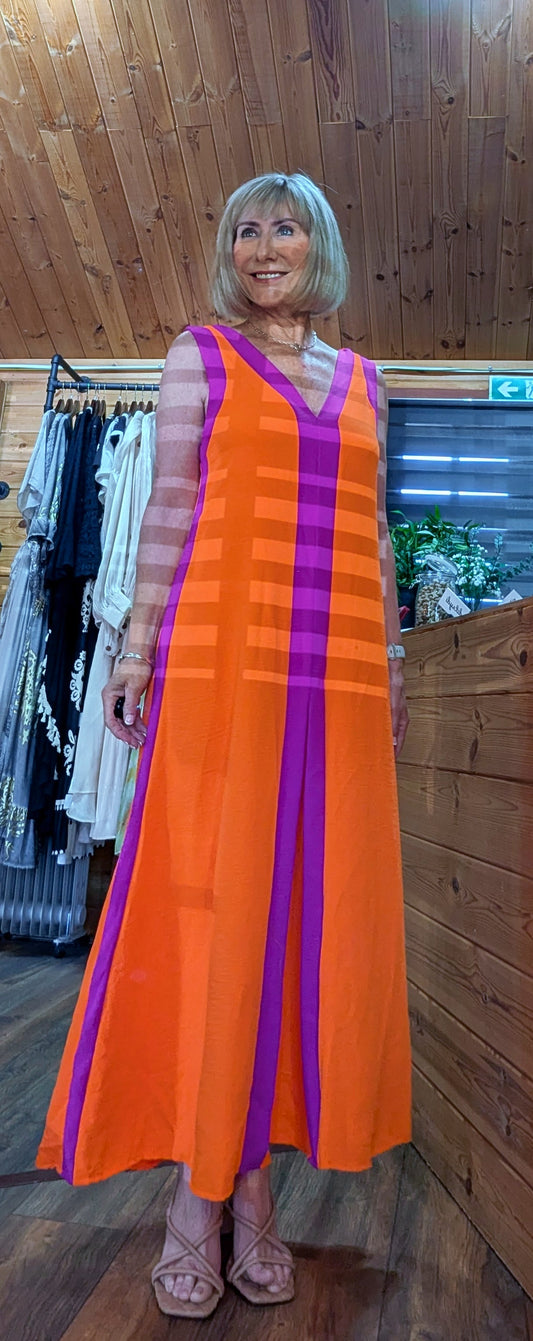 Lenna Sleeveless Maxi Dress – Orange and Purple