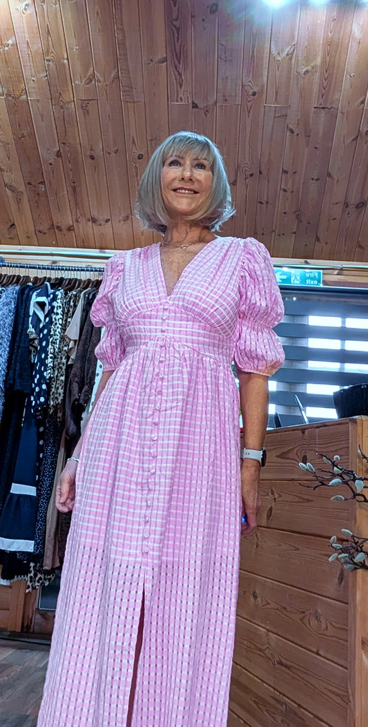 Wanda Bohemian Pink Midi Dress – Cottage Core Style