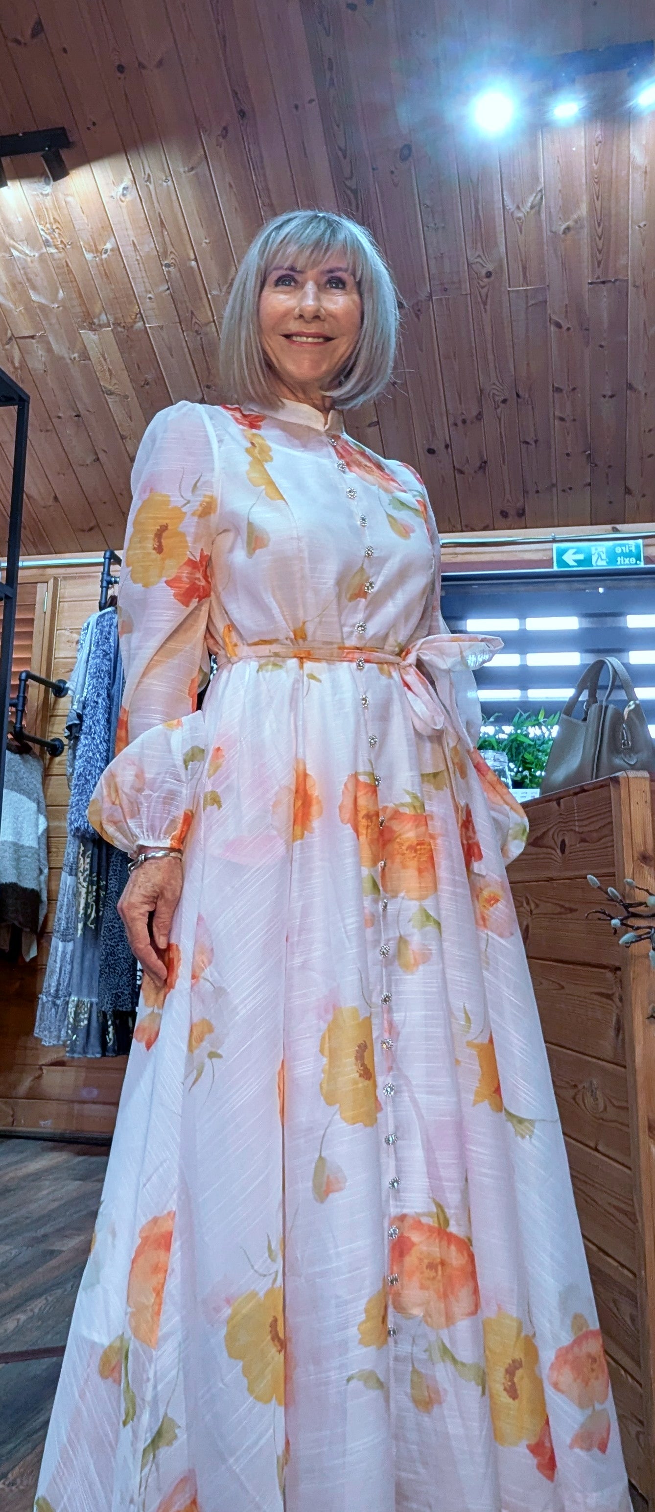Eunice Dress Bright Orange and Yellow Floral Print Dress With Tie Belt