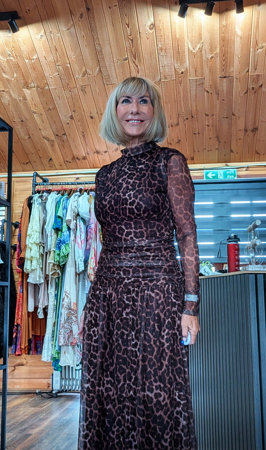 Chocolate leopard print long sleeve maxi dress for women