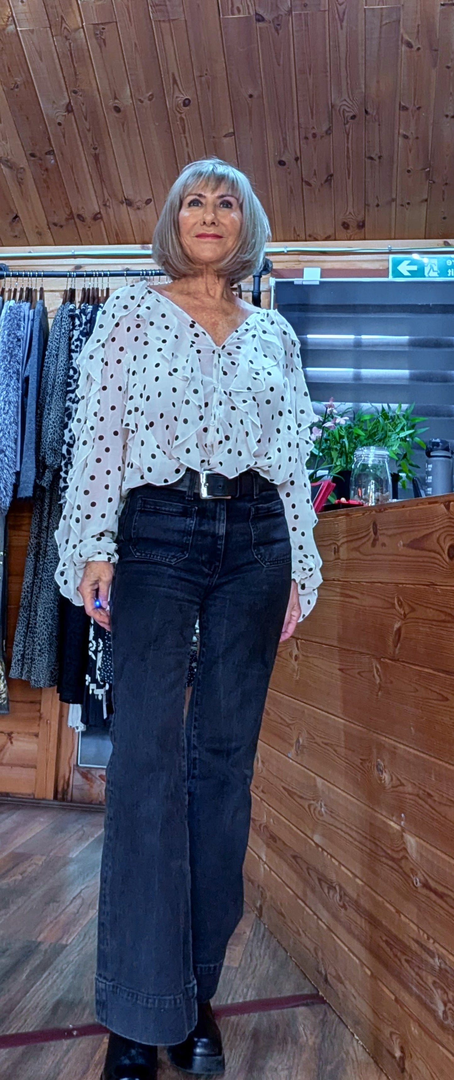 Ashley Blouse – Statement Frilled Blouse - Ivory with Polka Dots