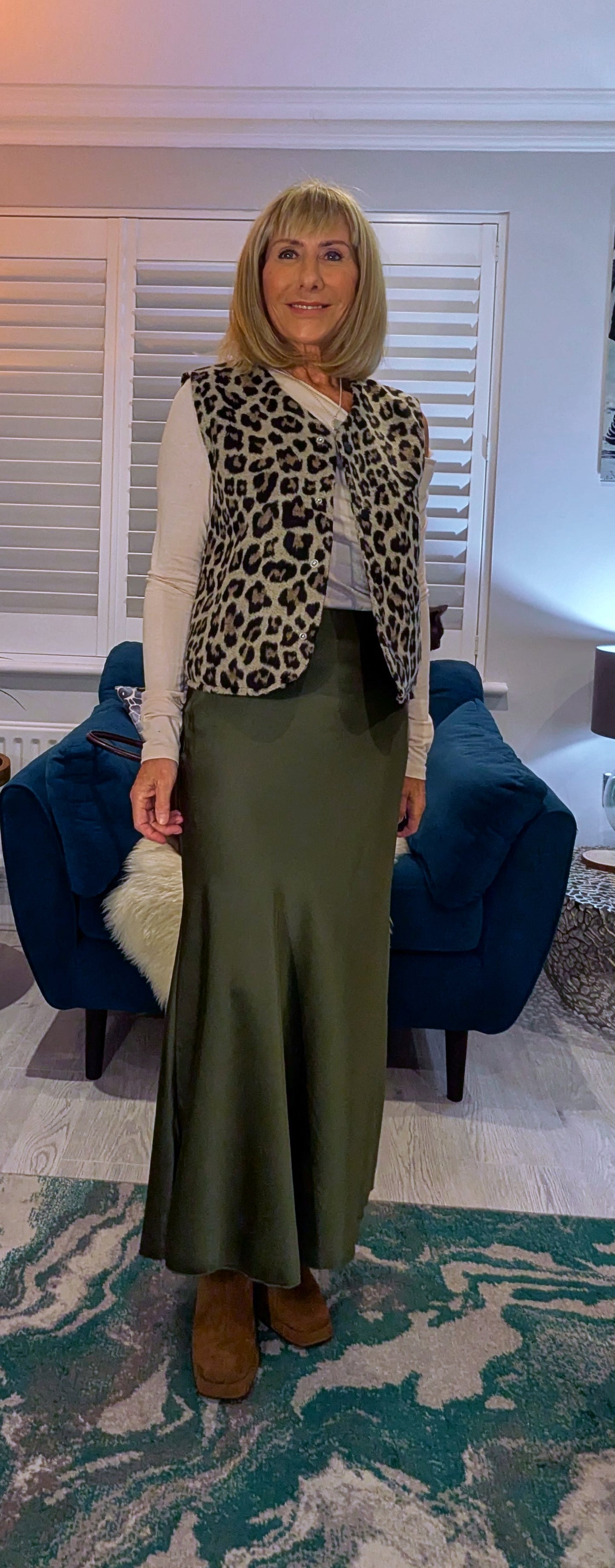 Paris Satin Feel Skirt – Black or Olive Green Bias Cut