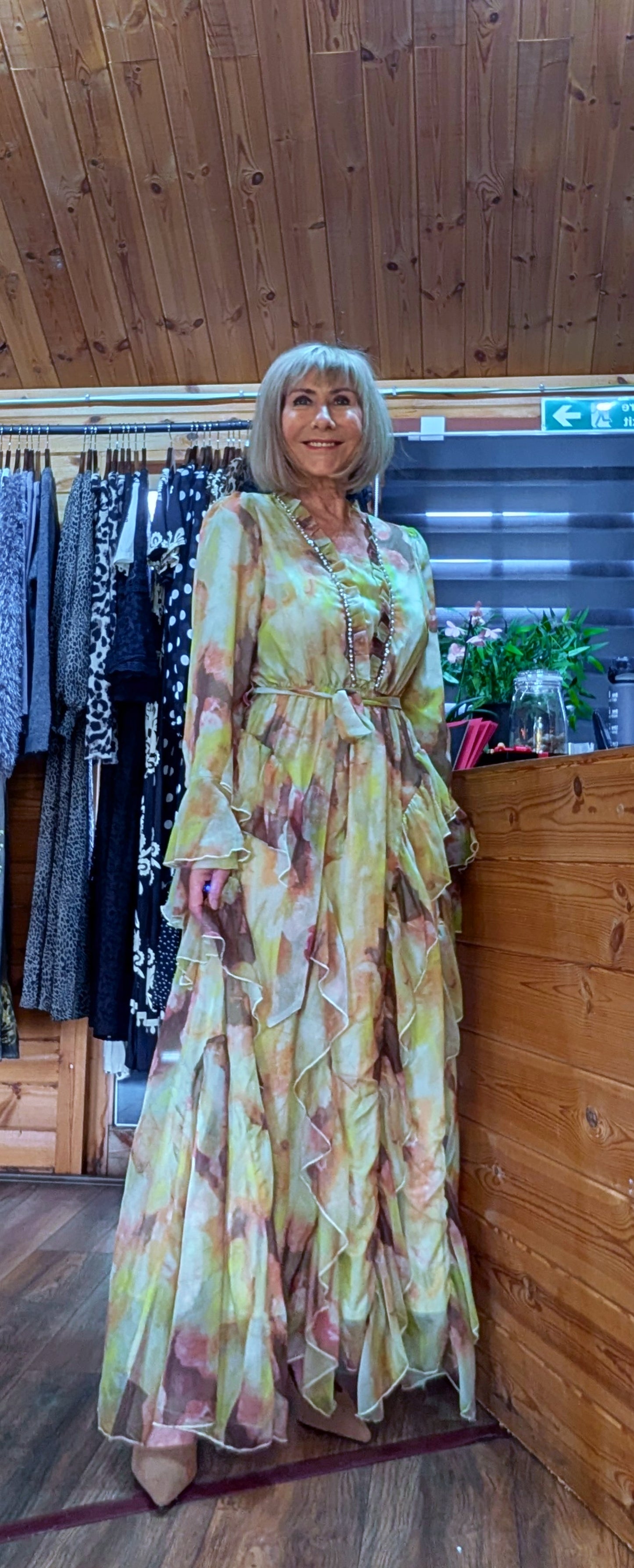 Edith Statement Green Ruffle Frill Dress