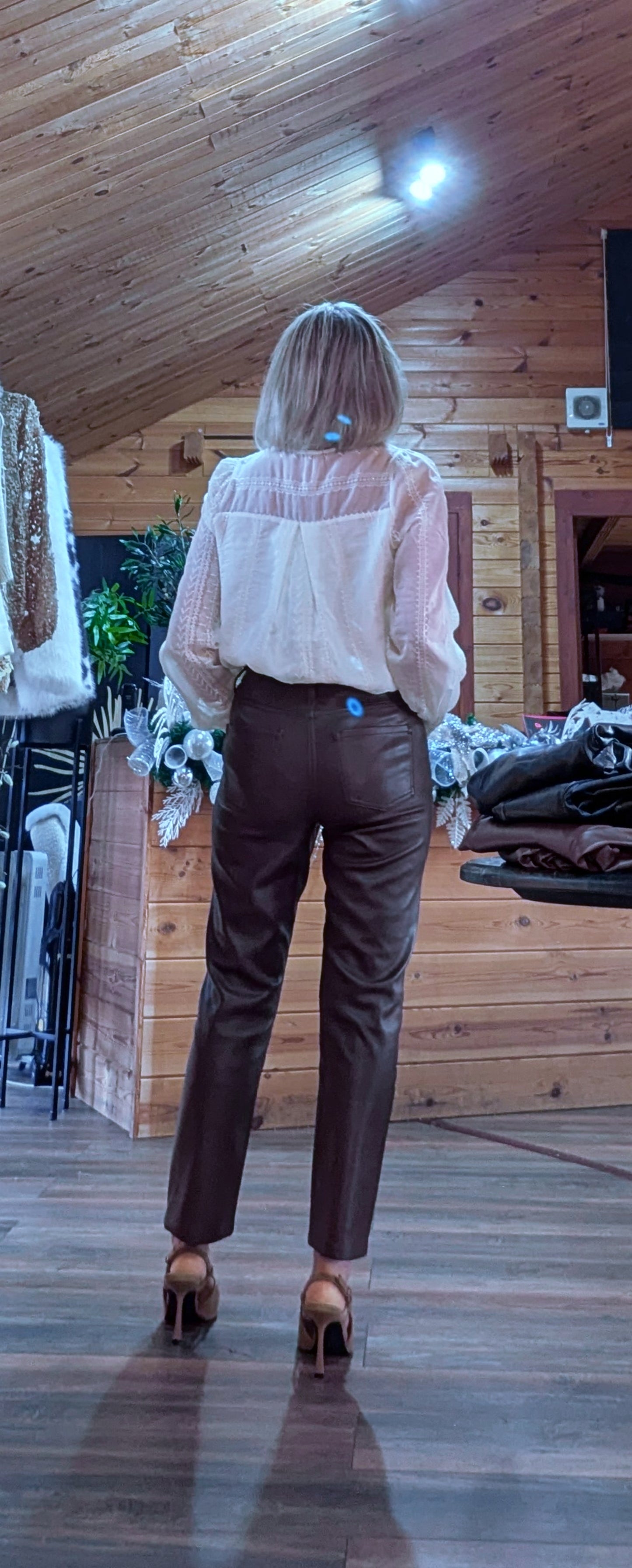 Delicate lace blouse with ruffles and lace, fully lined - rear view