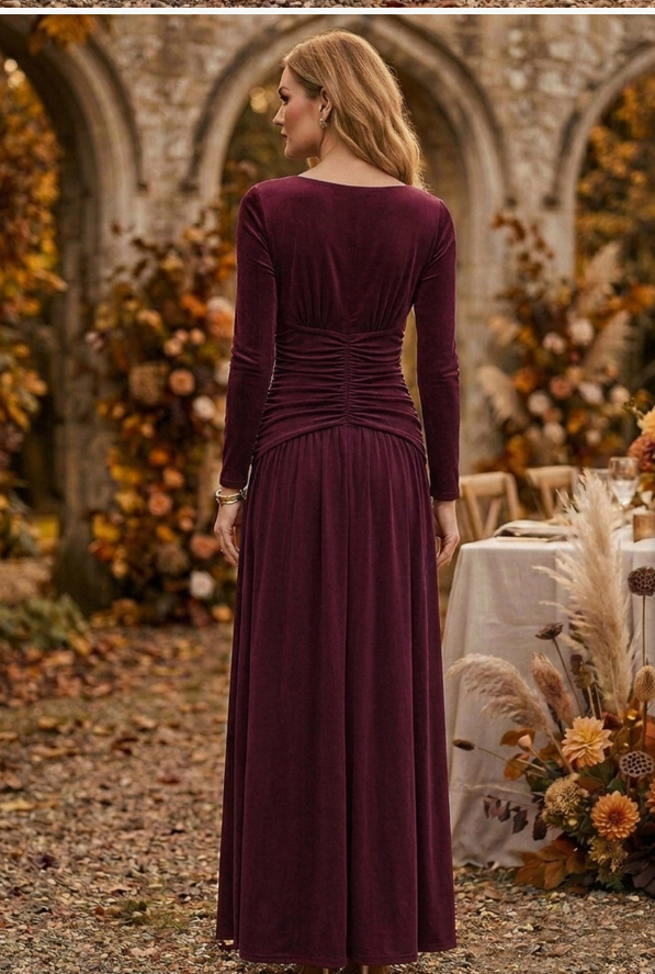 Eadie Burgundy Ruched Maxi Dress