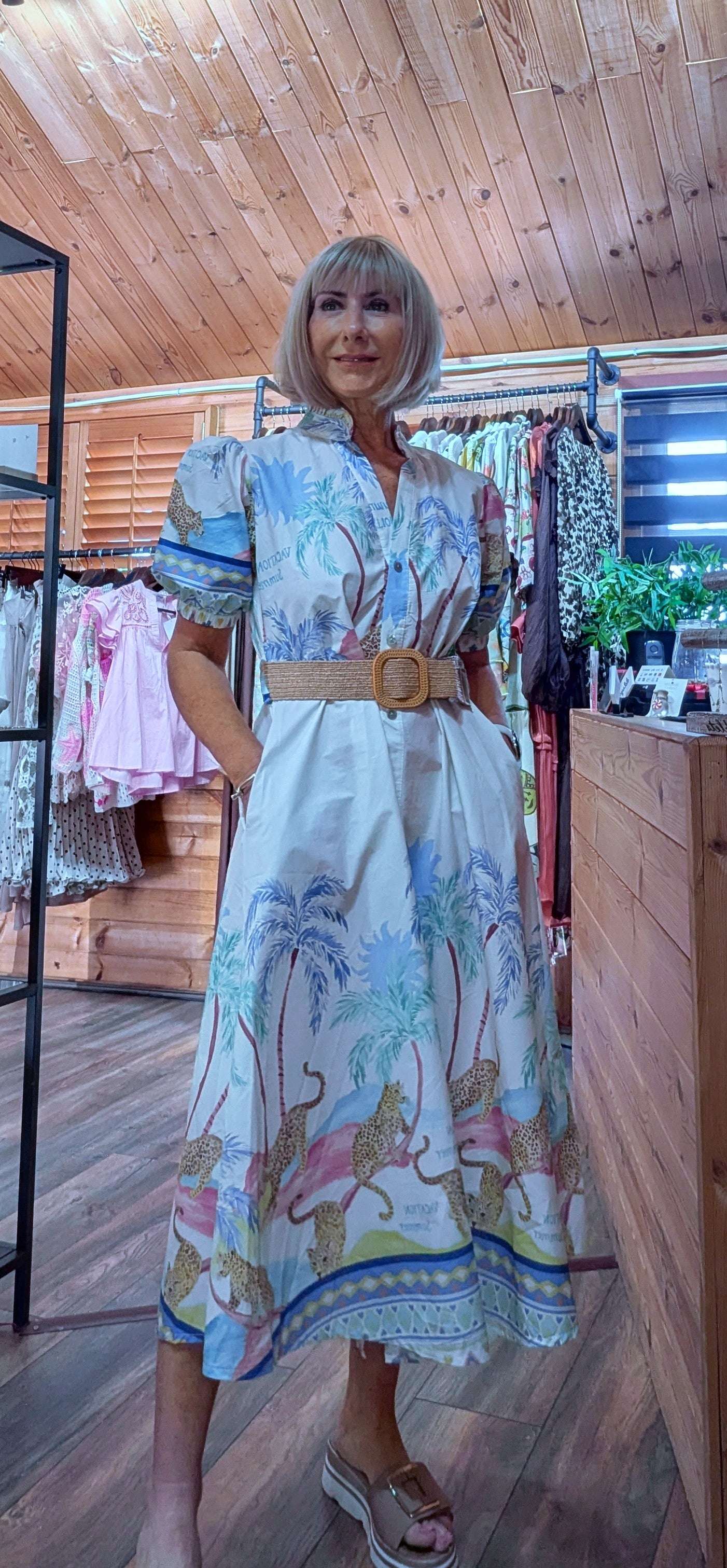 ditsydi wearing Cassia shirt dress with woven belt