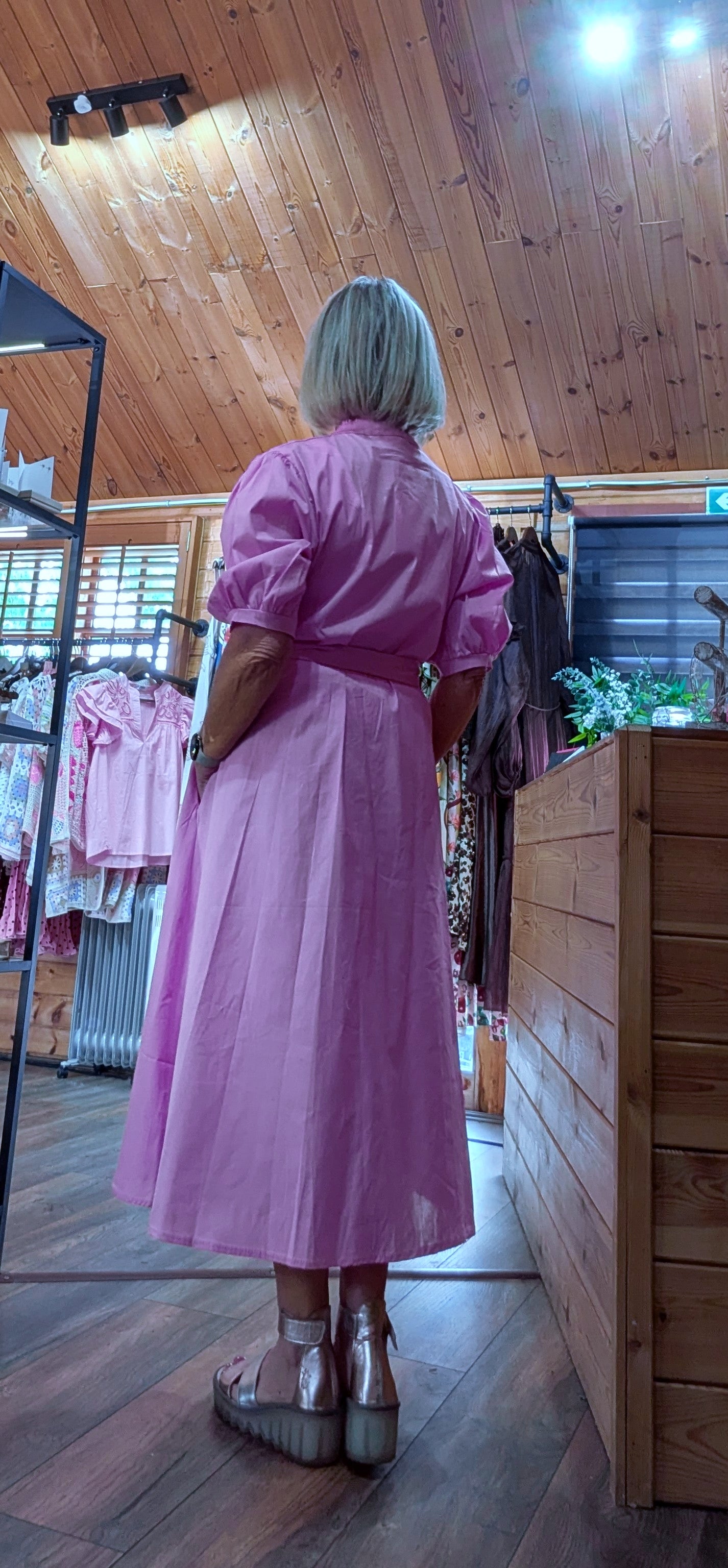 Rear view of Libby cotton shirt dress worn by ditsydi