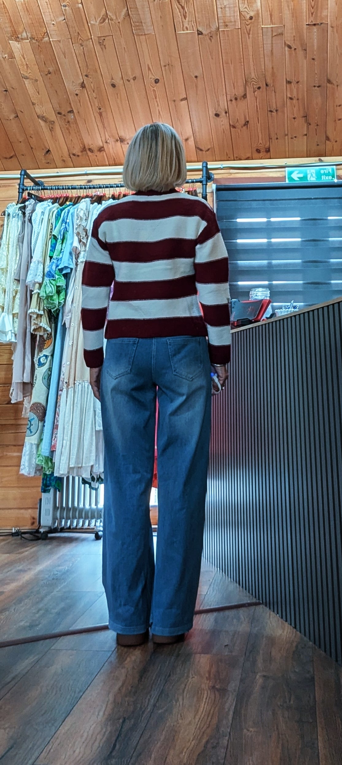 Burgundy striped cardigan for women UK 8–14