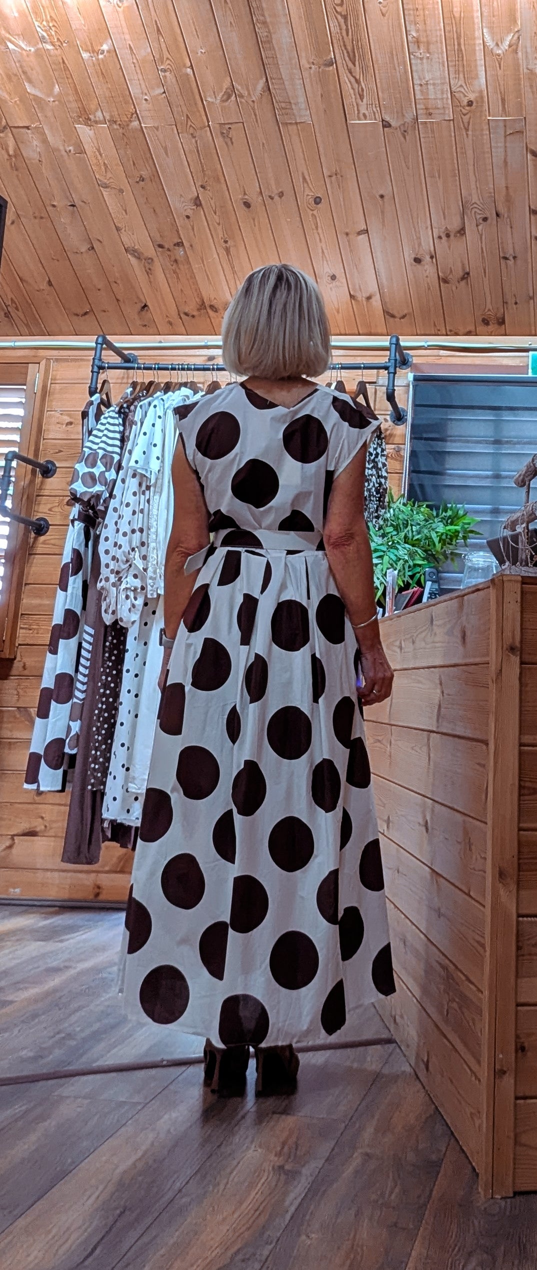Hilary Polka Dot Belted Maxi Dress – Cream & Brown