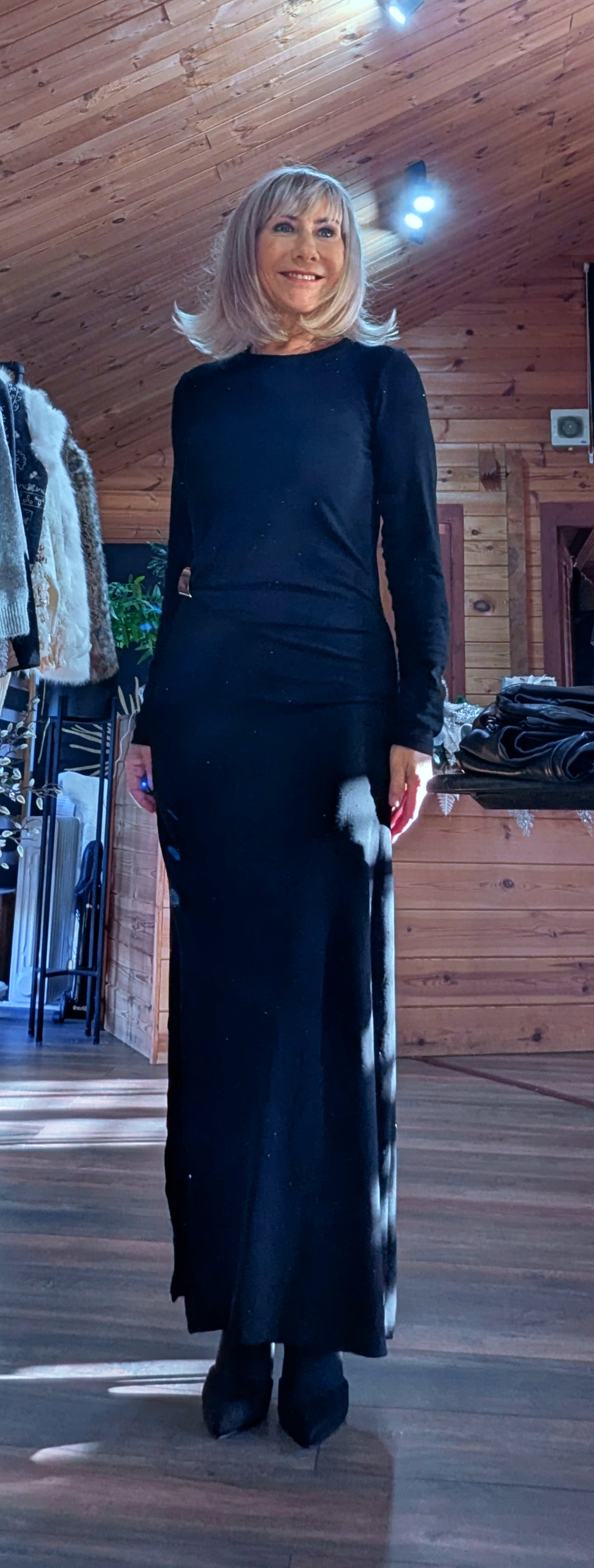 Martha Black Slinky Dress – Sparkle Side Split Evening Dress
