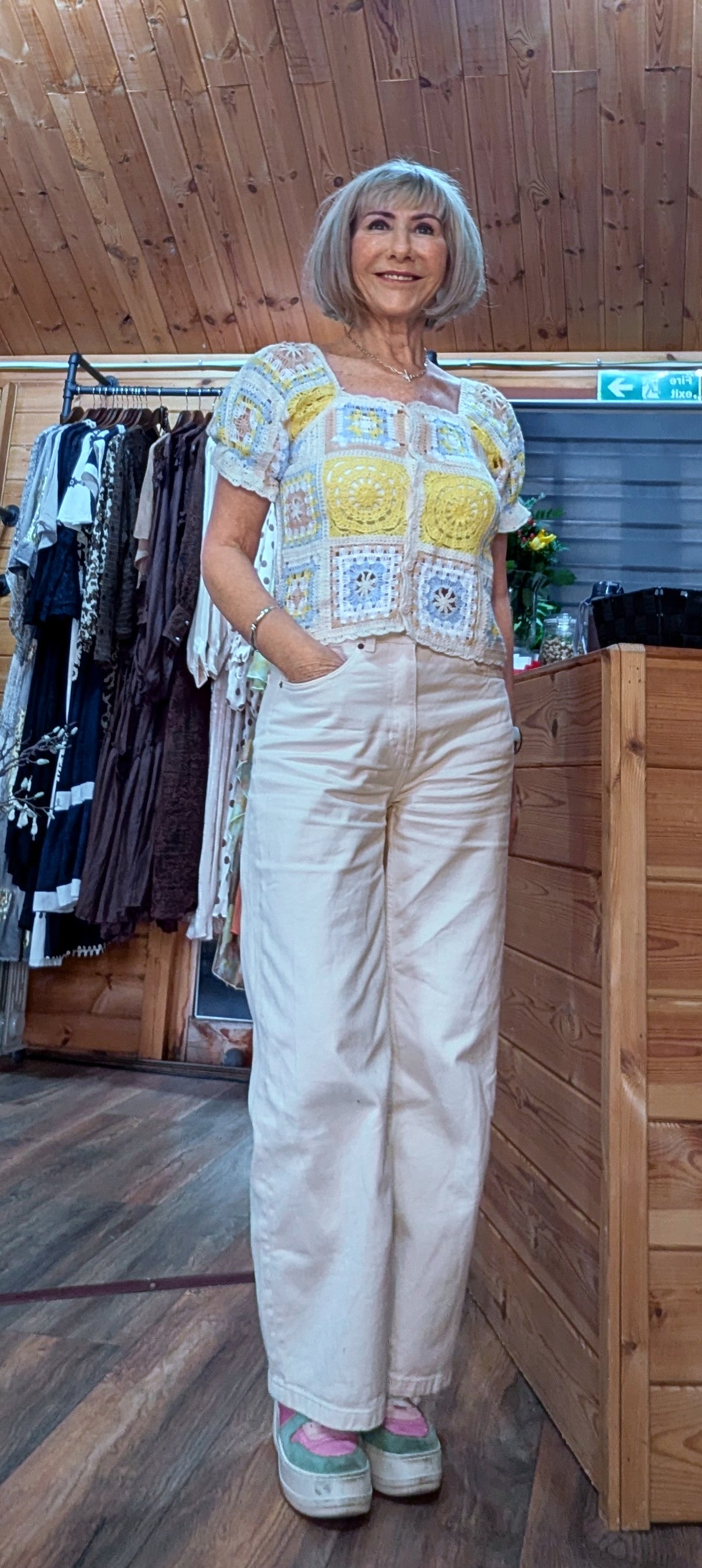 Dahlia Crochet Cardigan – Vintage Puff Sleeve Knitwear