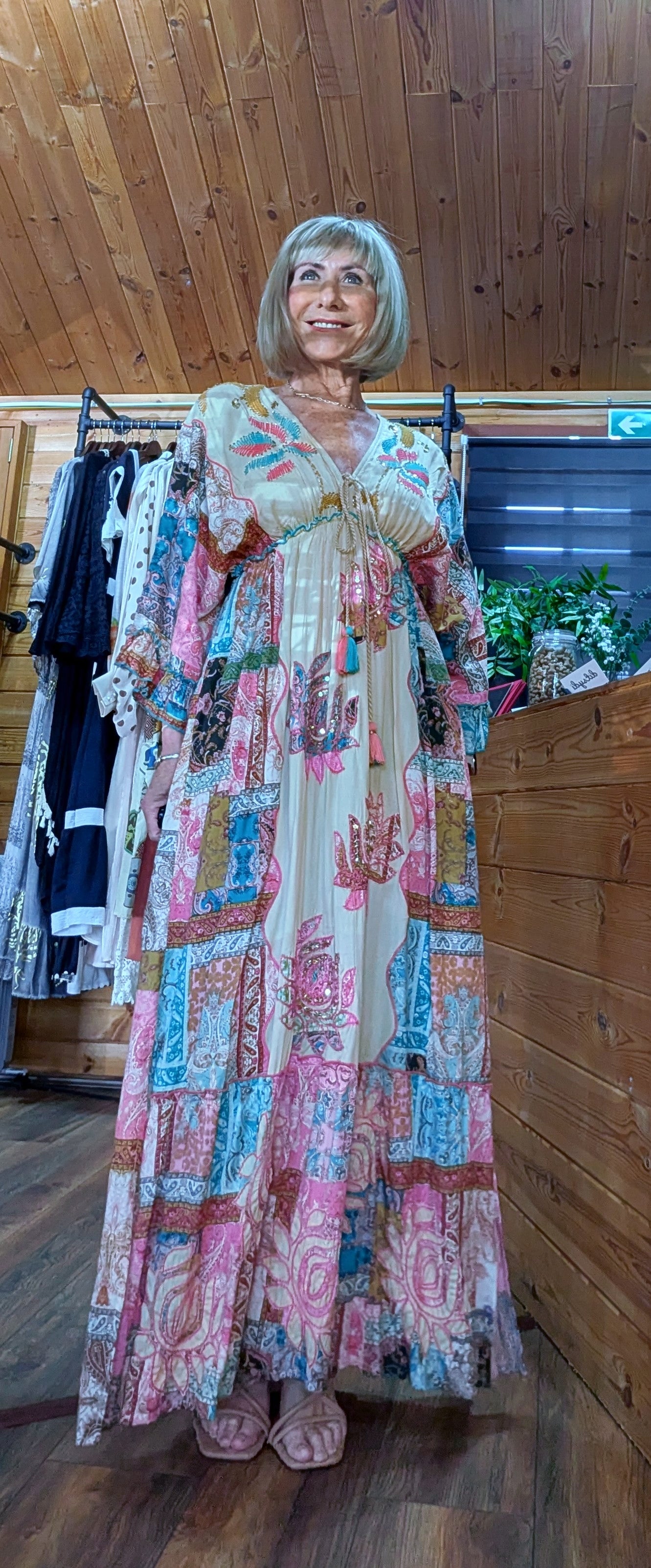 Ember Boho Maxi Dress – Multicoloured Viscose Patchwork Dress