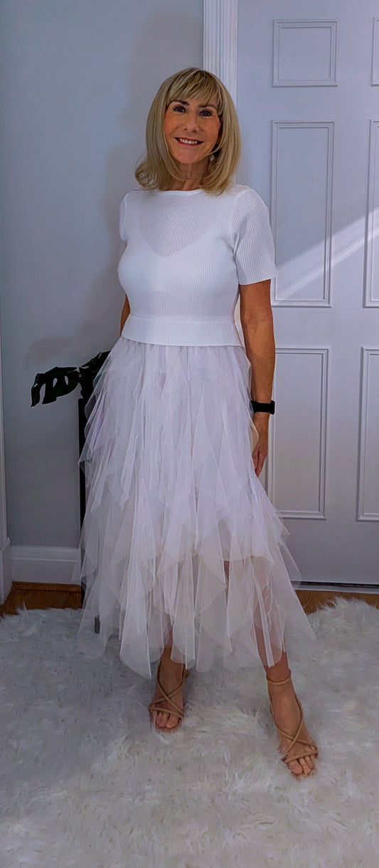 Storm Tulle Dress  with a Waterfall Tutu Skirt in White