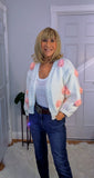 Rose Cardigan – Chunky White Knit with 3D Embroidered Roses, One Size