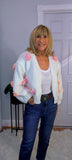 Rose Cardigan – Chunky White Knit with 3D Embroidered Roses, One Size