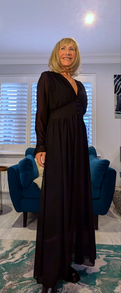 Charity Statement Dress –Slight  Plunge Front with Chunky Waist & Frill Cuffs