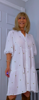 Dory  Smocked Cotton Dress – White with Gold Sequin Stars