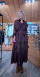 Gloria Coffee Tiered Dress – 3D Flowers & Tie Belt