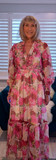 Luna Floral Crepe Maxi Dress – Pink & Green with Frill V-Neck