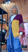 Gwen Boho Chunky Cardigan – Multicolour Patchwork with Tie Front