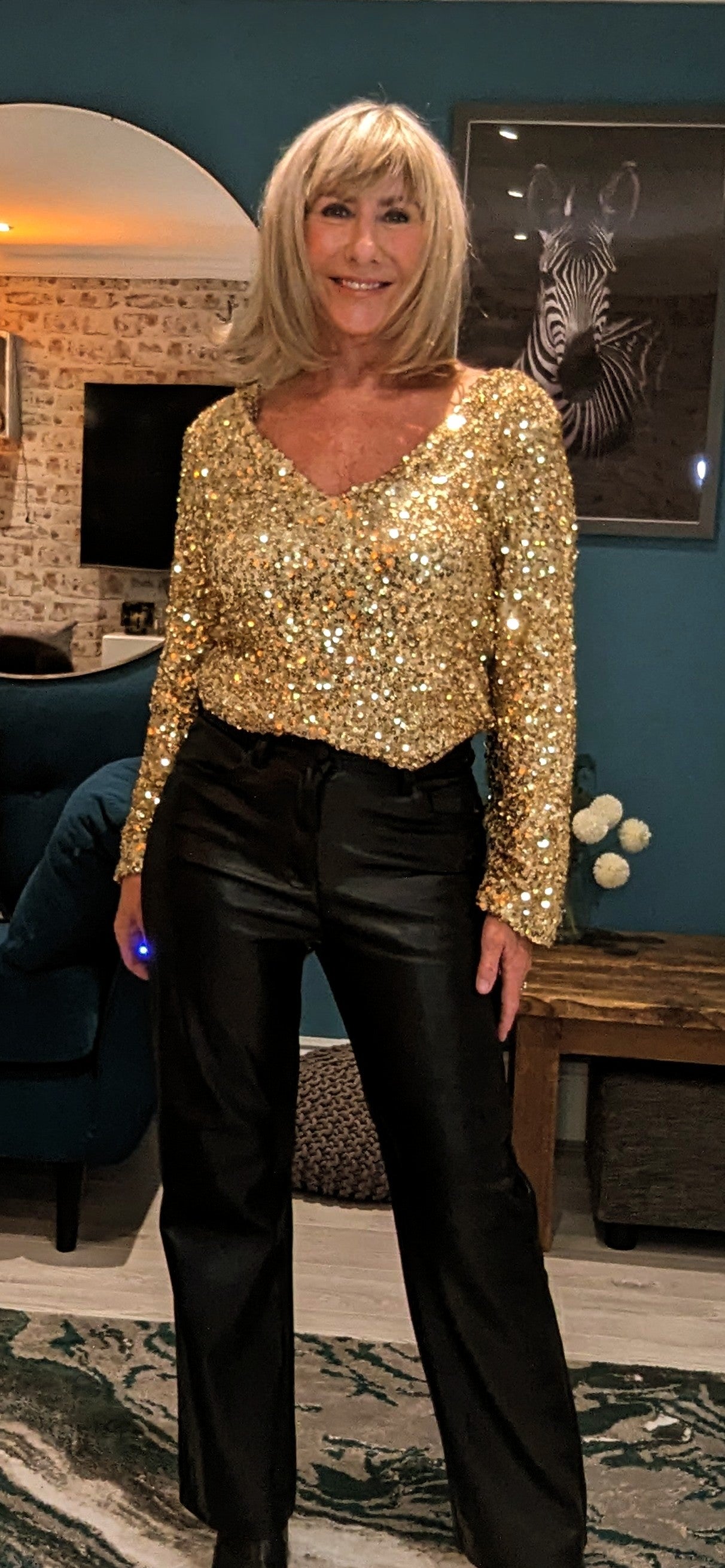 Ferris Gold Sequin Top With Long Sleeves