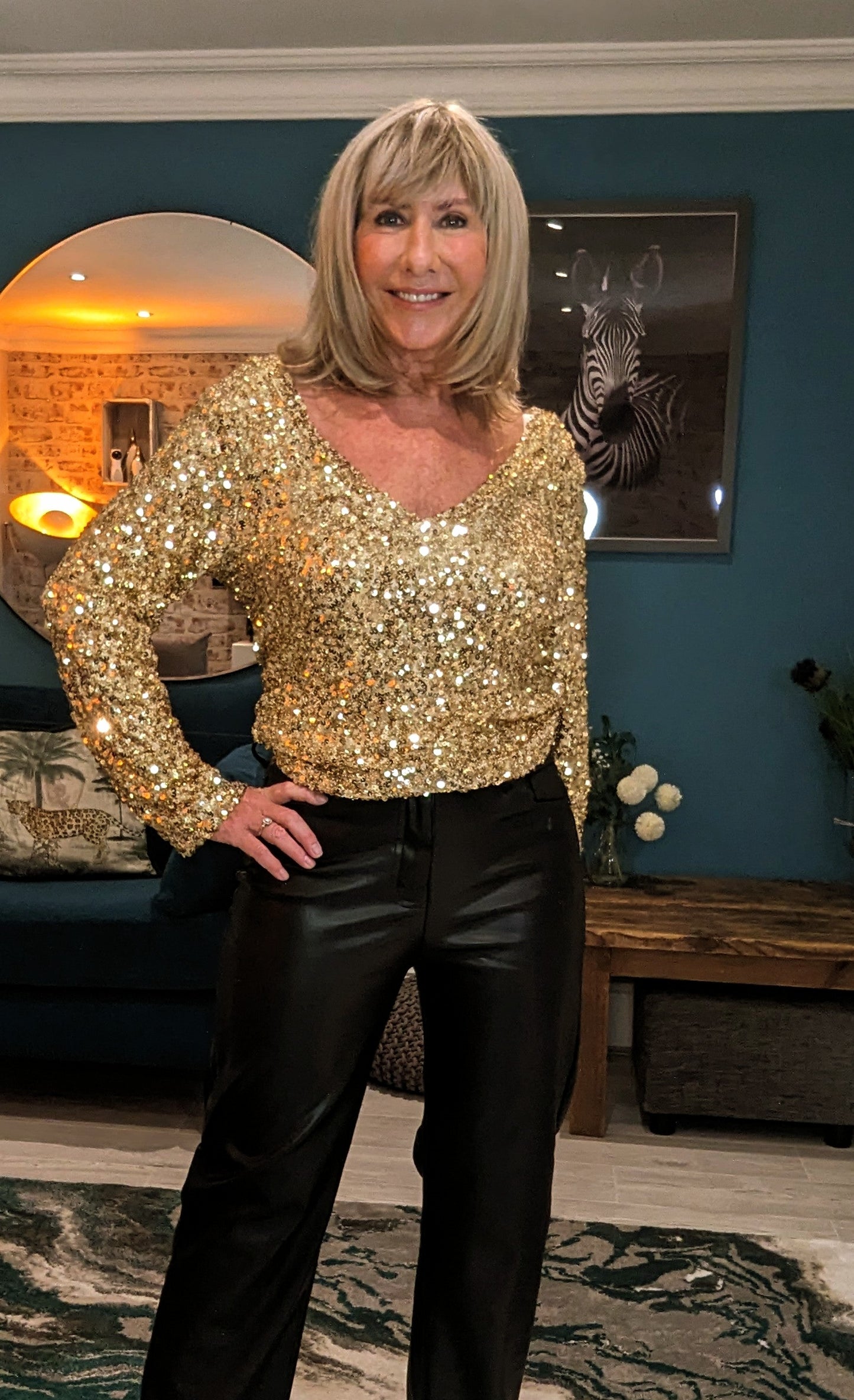 Ferris Gold Sequin Top With Long Sleeves