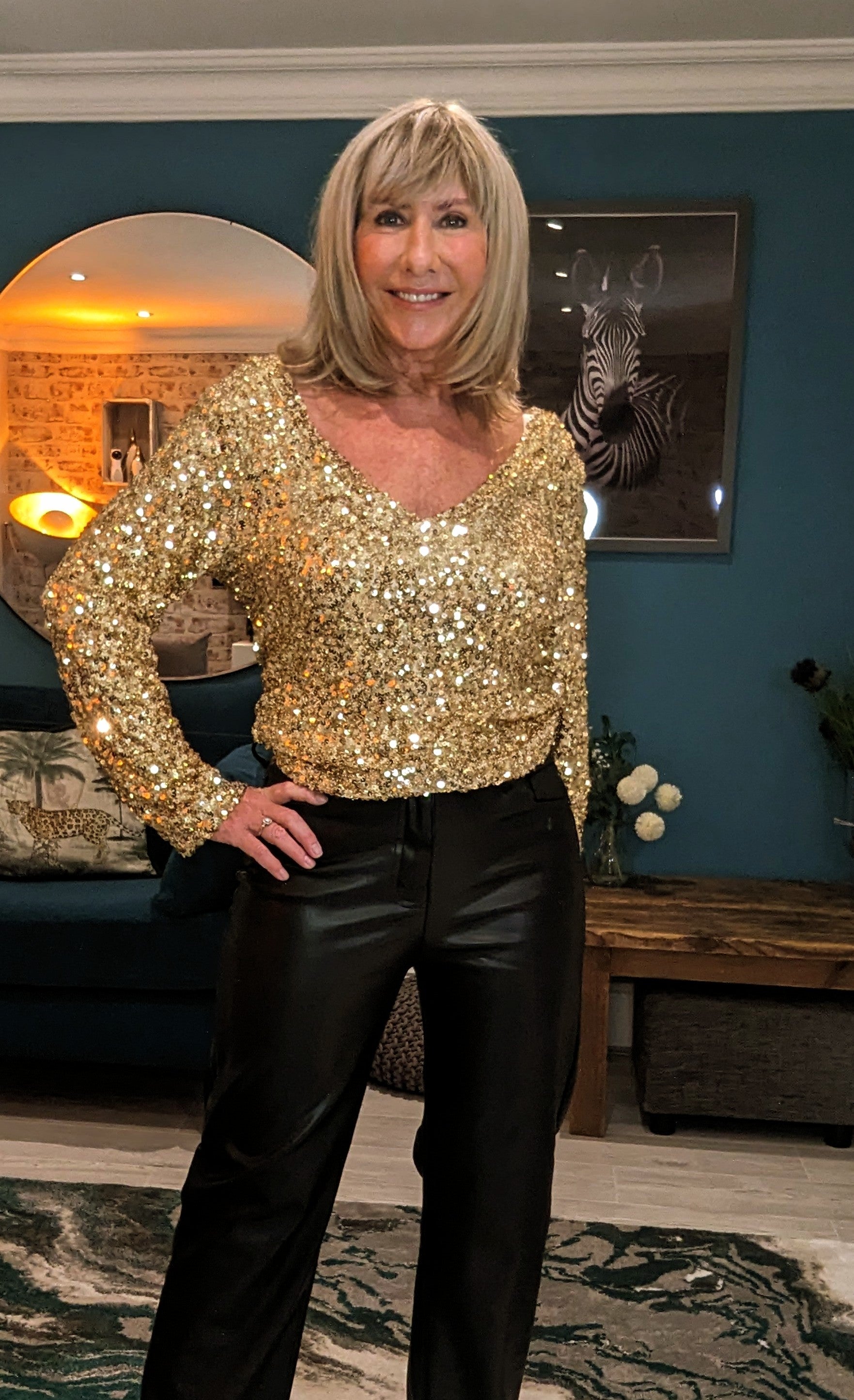 Ferris Gold Sequin Top With Long Sleeves