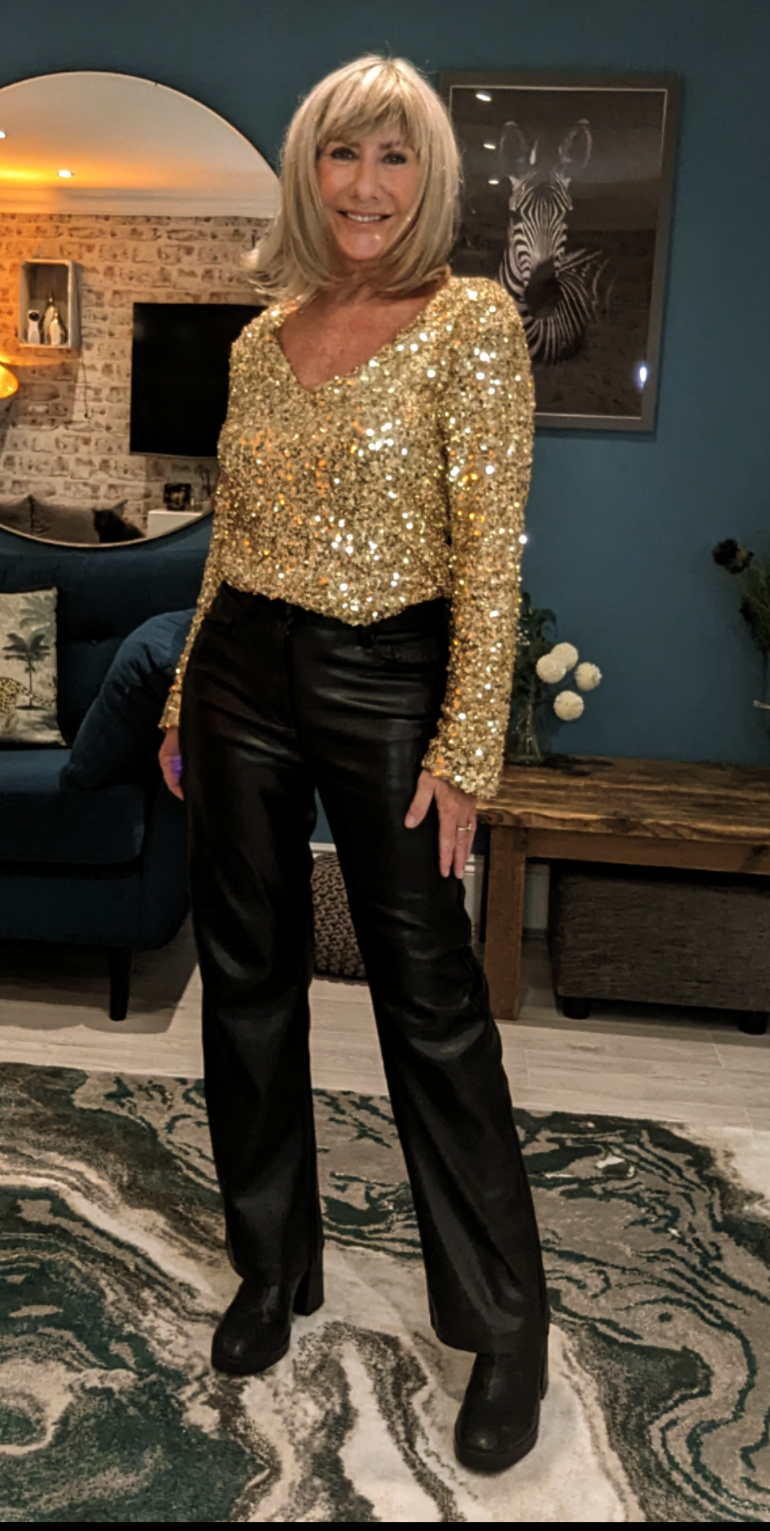 Ferris Gold Sequin Top With Long Sleeves