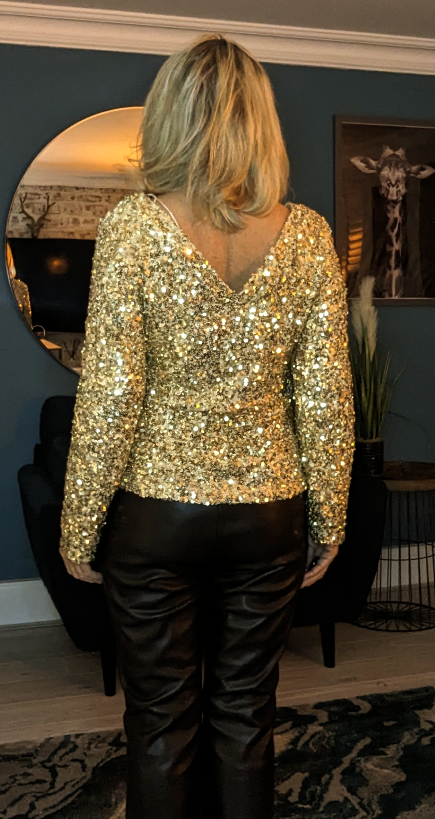 Ferris Gold Sequin Top With Long Sleeves