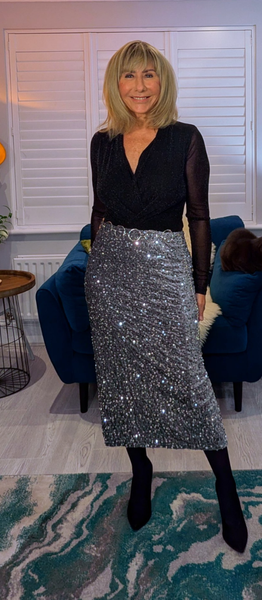 Stacy Silver Sequin Skirt