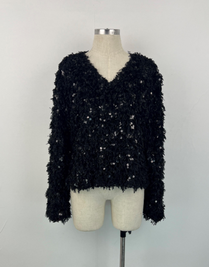 Anaïs Black Fringe & Sequin V-Neck Top – Party Season Perfection