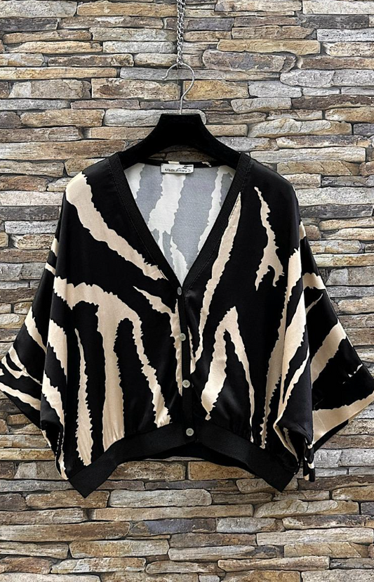 Amora Silky feel black and ivory cardigan for Autumn
