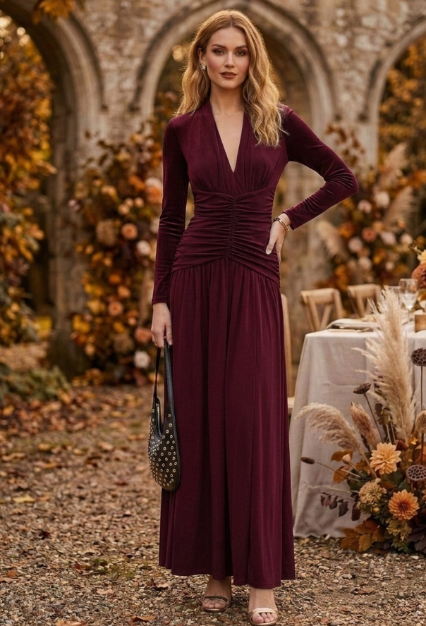 Eadie Burgundy Ruched Maxi Dress