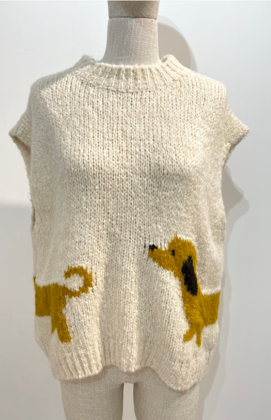 Marty Beige Sausage Dog Knitted Tank Top