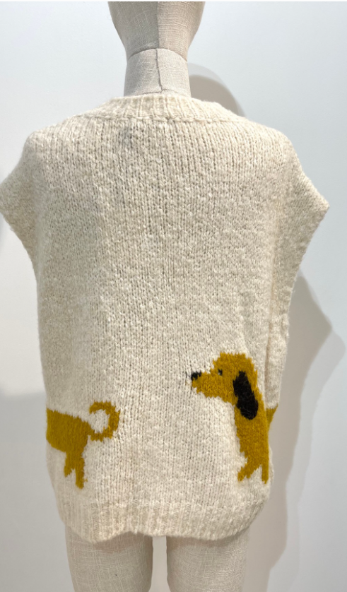 Marty Beige Sausage Dog Knitted Tank Top