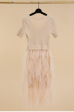 Storm Tulle Dress – Waterfall Tutu Skirt in Beige Short Sleeves