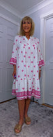 Lucille Smock Dress – Bright Fuchsia & White Viscose Smocked Dress
