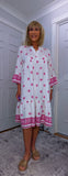 Lucille Smock Dress – Bright Fuchsia & White Viscose Smocked Dress