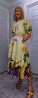 Aoife Midi Dress – Lemon Shirt Dress with Elephant & Bold Floral Print