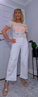 River Crochet Cardigan Cotton Knit with Embroidered Puff Sleeves