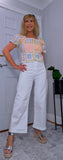 River Crochet Cardigan Cotton Knit with Embroidered Puff Sleeves