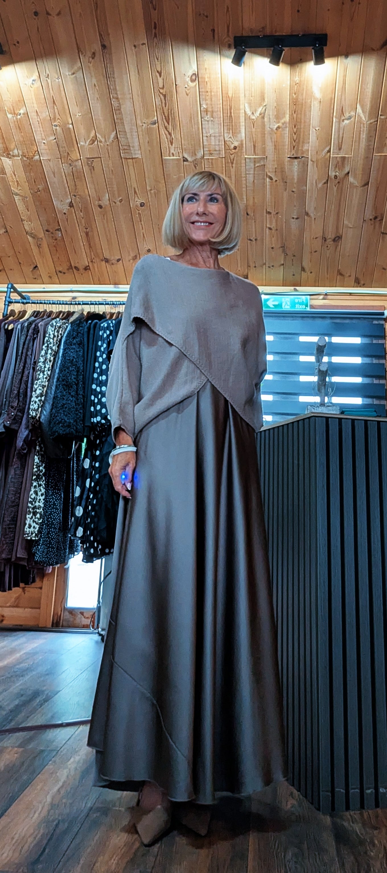 Marie Knit Top & Satin Slip Dress Set – Mocha