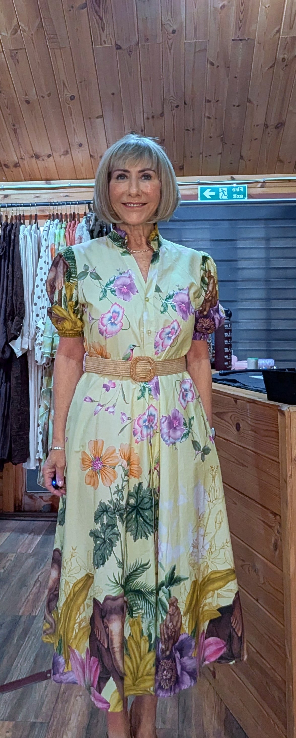 Aoife Midi Dress – Lemon Shirt Dress with Elephant And  Bold Floral Print