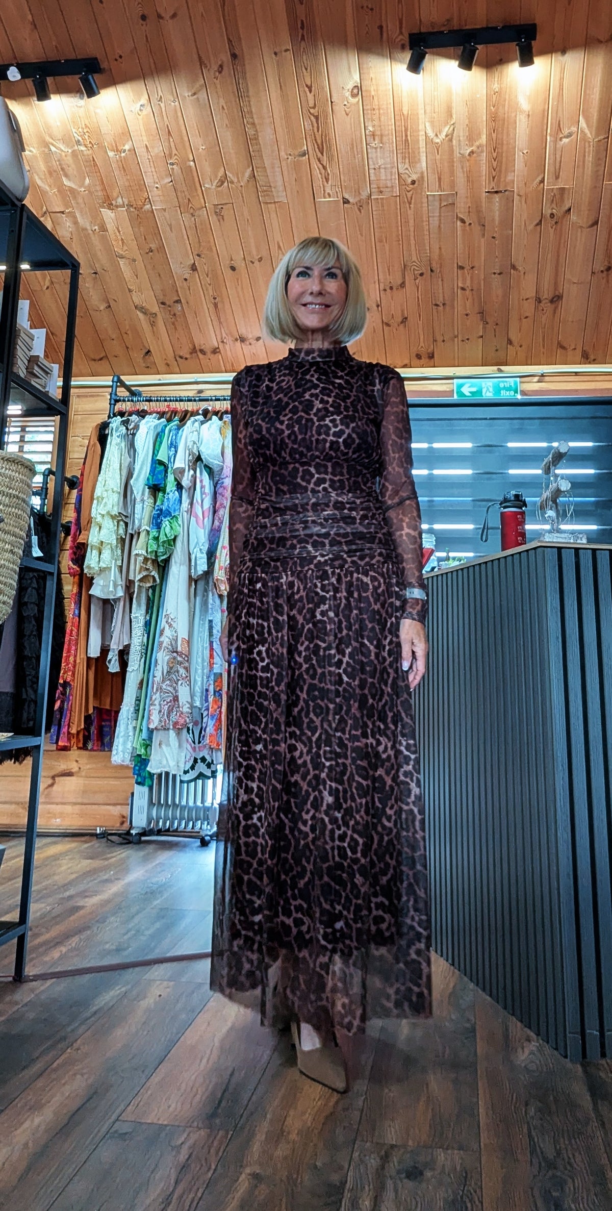 Long sleeve leopard print maxi dress in chocolate