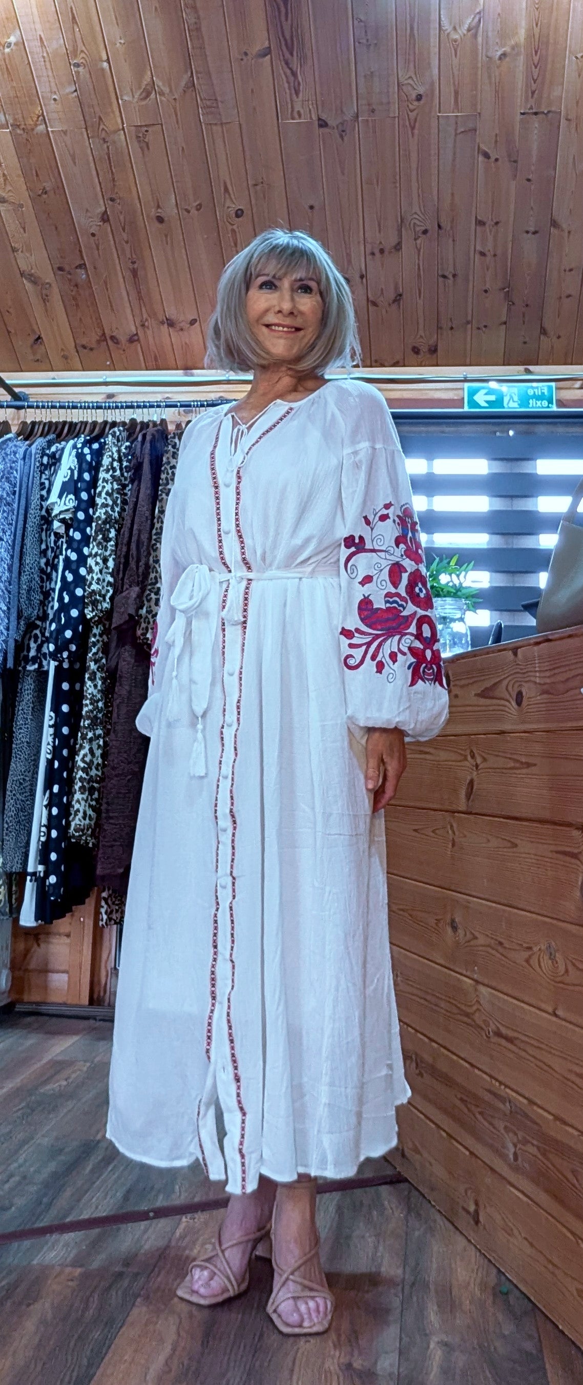Harlow White Embroidery Cotton Shirt Dress with Tassel Belt
