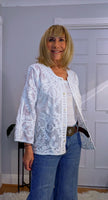 Lois White or Ecru Embroidered  Cotton Boho Blouse