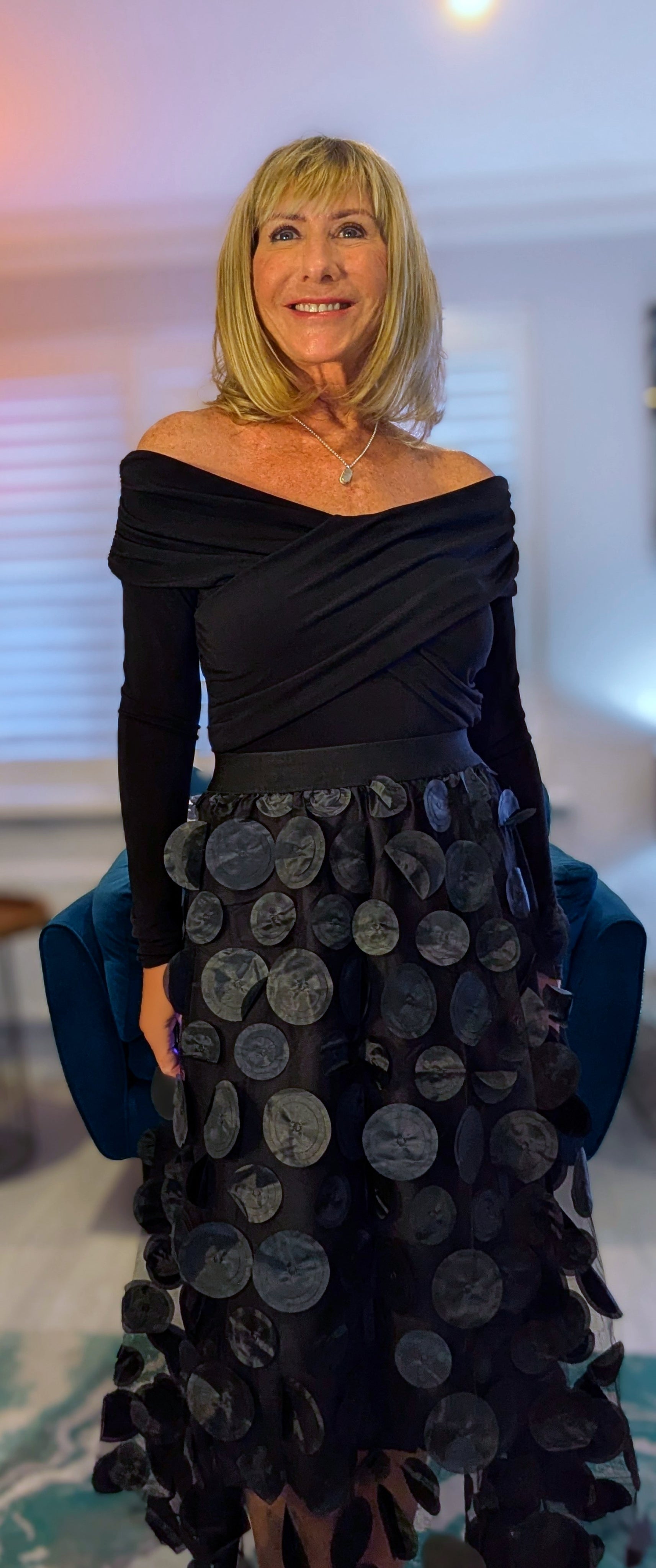 Brigitte Black Tulle Skirt with 3D Circles  with elasticated waist