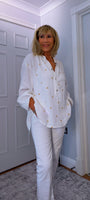 Daryl Cotton Blouse – White with Gold Embroidered Flowers