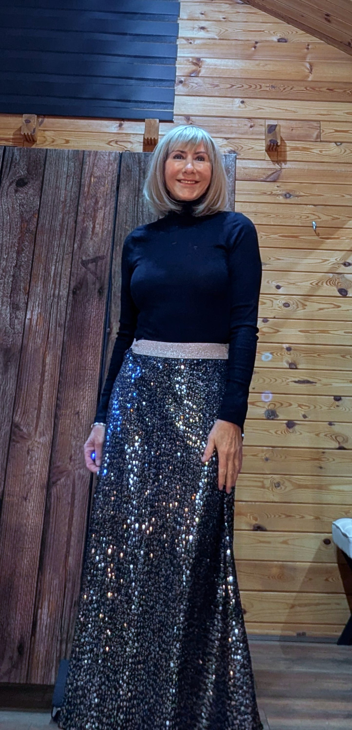 Coralie Sequin Silver Skirt With  Gold Glitter Waistband